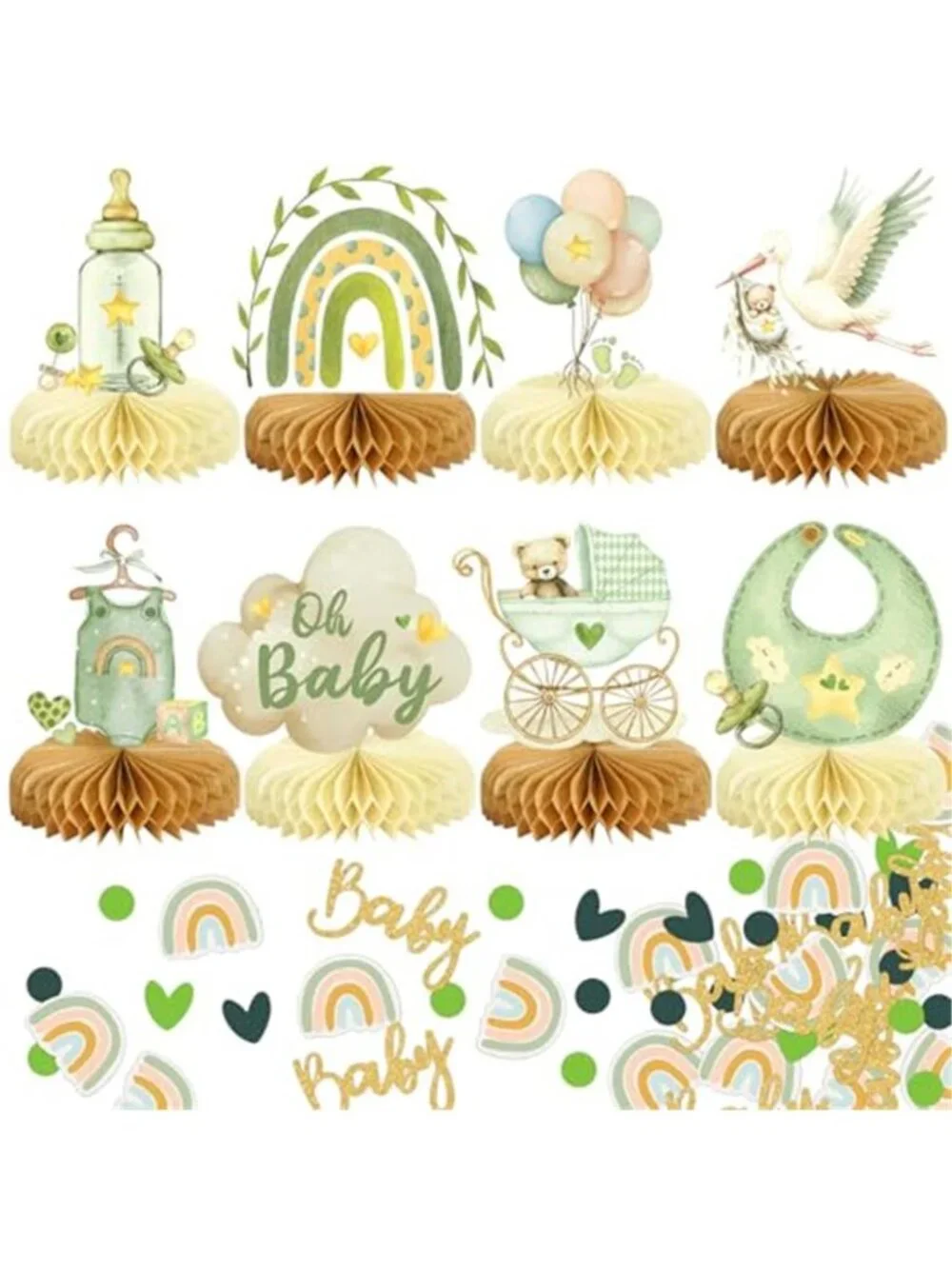 Baby Shower Decorations Boy Table Centerpieces Honeycomb Confetti Green 68 Piece